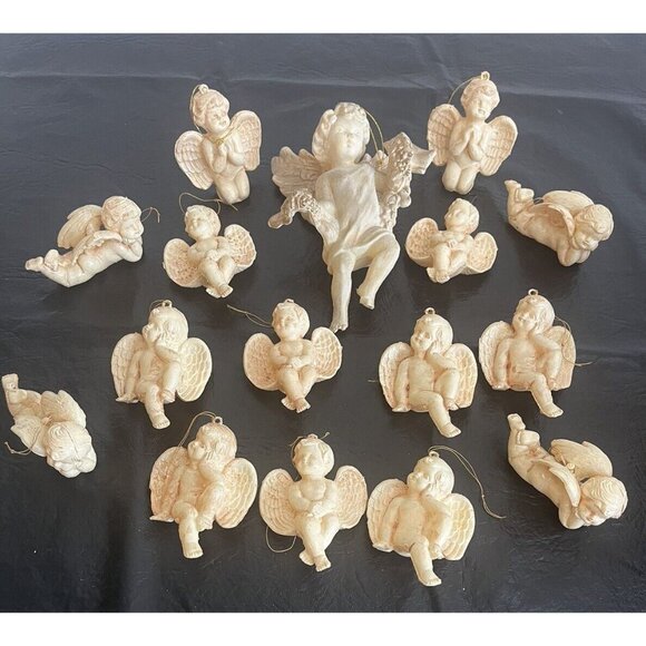 Lot 16 CHERUB Angels Ornament Hollow Plastic Mold Victorian Style Christmas Tree - Picture 1 of 13